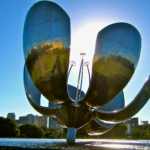 Floralis Generica in Buenos Aires with its metallic petals pointed towards the sun