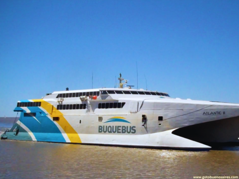 Buquebus catamaran ferry arriving into port in Buenos Aires from Uruguay.