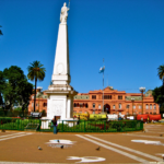 Plaza de Mayo with Casa Rosada in the background, a historic square in Buenos Aires.