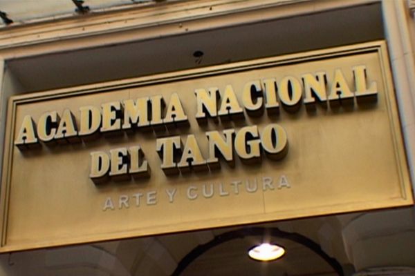 Sign for Academia Nacional del Tango and Museo Mundial del Tango in Buenos Aires.