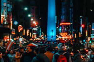 Avenida Corrientes in Buenos Aires at night.