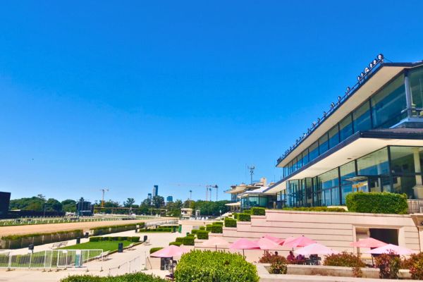 Grandstands next to the race track at Hipódromo de Palermo in Buenos Aires.