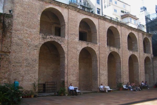 Brick arches within a courtyard in Manzana de las Luces complex in Buenos Aires.