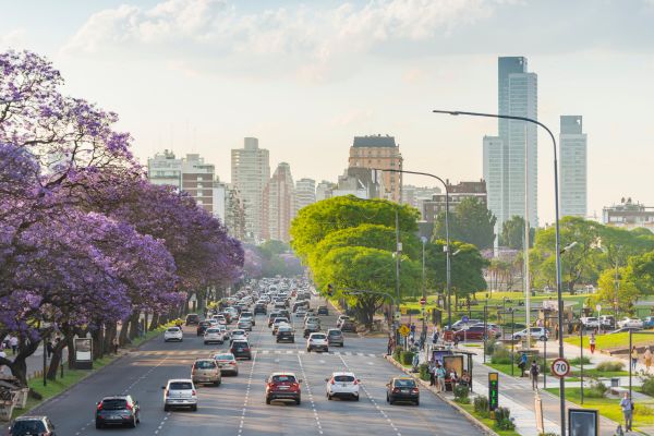 View of Avenida Libertador in Buenos Aires with the neighbourhood of Palermo in the distance.