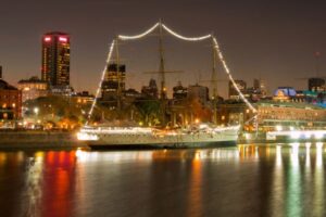 Nightime image of watefront, Puerto Madero, Buenos Aires