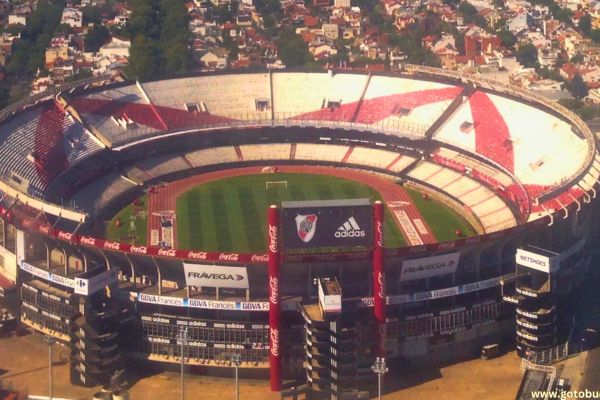 Aerial view of the Núñez neighborhood with El Monumental stadium in Buenos Aires.