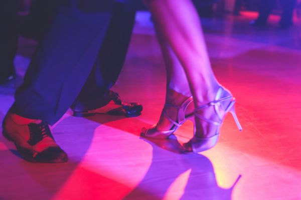 Image of the feet of couple dancing tango.