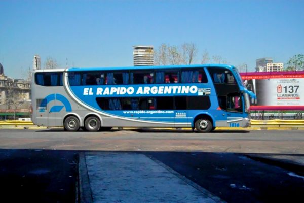 A coach leaving Retiro Bus Terminal in Buenos Aires.