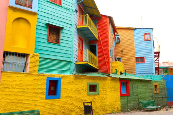 Colorful buildings along El Caminito in La Boca, Buenos Aires.